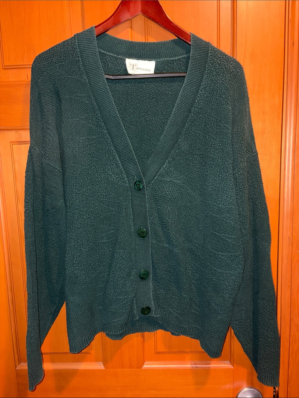 Vintage TAPESTRY Textured Knit Cardigan Sweater 100% Cotton L
